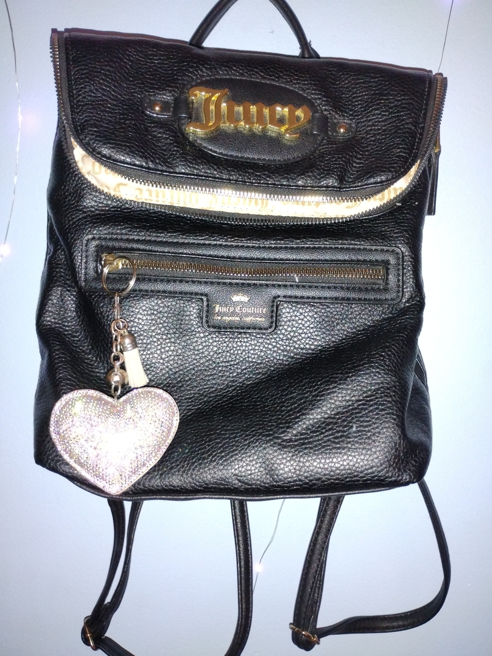 Juicy Couture Black Leather Backpack with Gold Accents